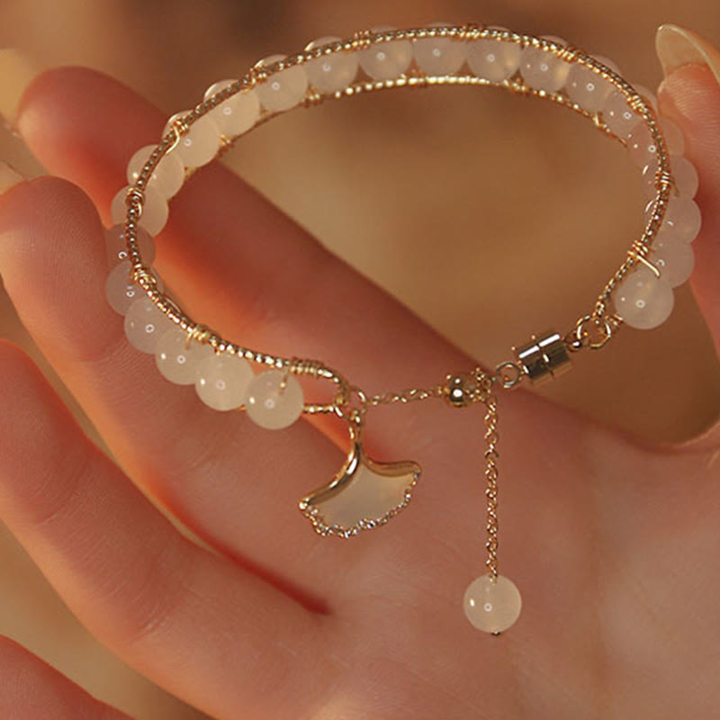 Ginkgo Leaf Jade Bead Luck Bracelet - Image 8