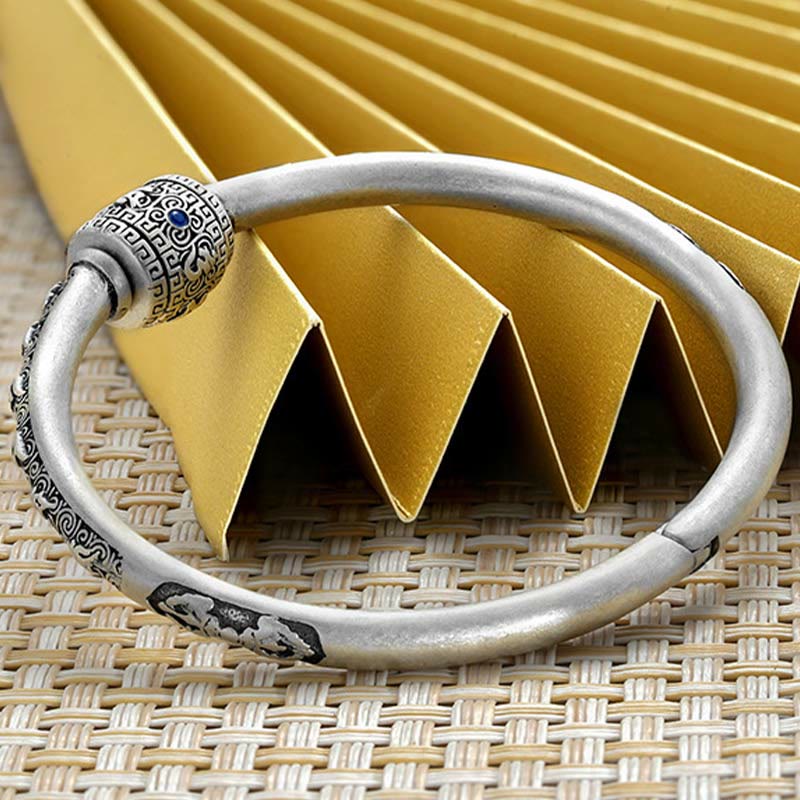 990 Sterling Silver Tibetan Auspicious Clouds Om Mani Padme Hum Engraved Creativity Bracelet Bangle - Image 9