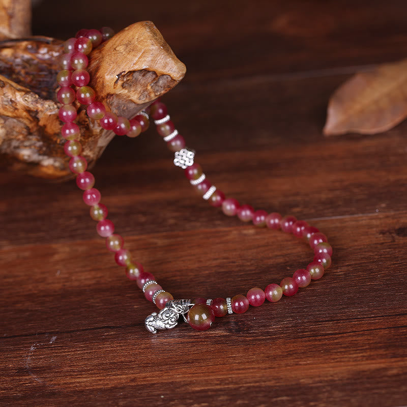 Natural Watermelon Tourmaline PiXiu Elephant Positive Triple Wrap Bracelet - Image 4
