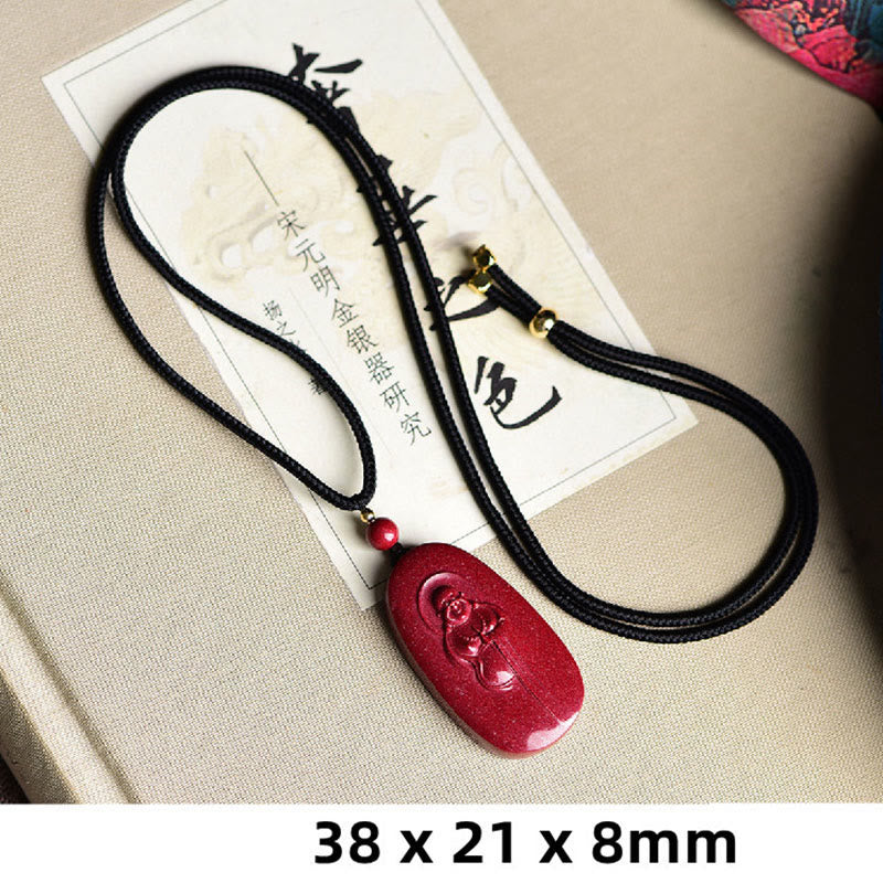 Laughing Buddha Yin Yang Chinese Zodiac Gourd Natural Cinnabar Blessing Necklace Pendant - Image 6