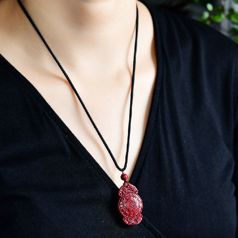 Laughing Buddha Yin Yang Chinese Zodiac Gourd Natural Cinnabar Blessing Necklace Pendant - Image 21