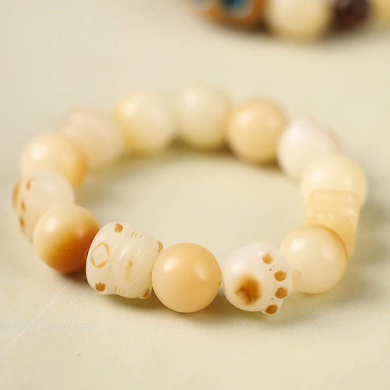 Natural Bodhi Seed Sandalwood Lucky Cute Cat Head Paw Claw Peace Bracelet - Image 16