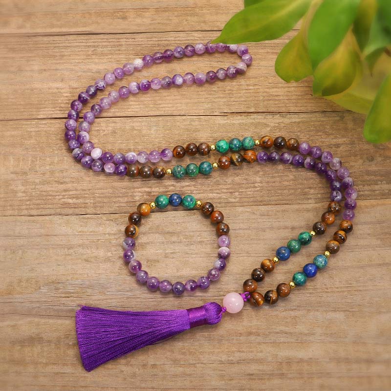 Tibetan Amethyst Purify Bracelet Mala Set - Image 3