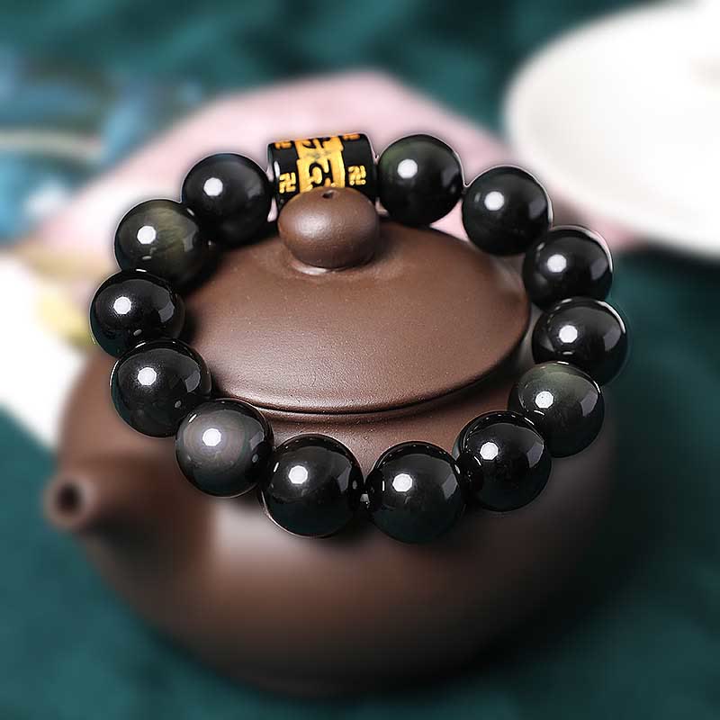 Rainbow Obsidian Om Mani Padme Hum Swastika Positive Bracelet - Image 13