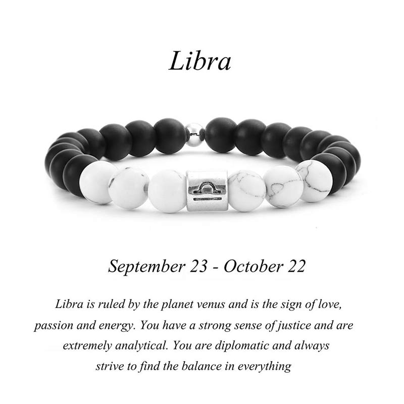 12 Constellations of the Zodiac Natural Frosted Stone White Turquoise Bead Fortune Bracelet - Image 9