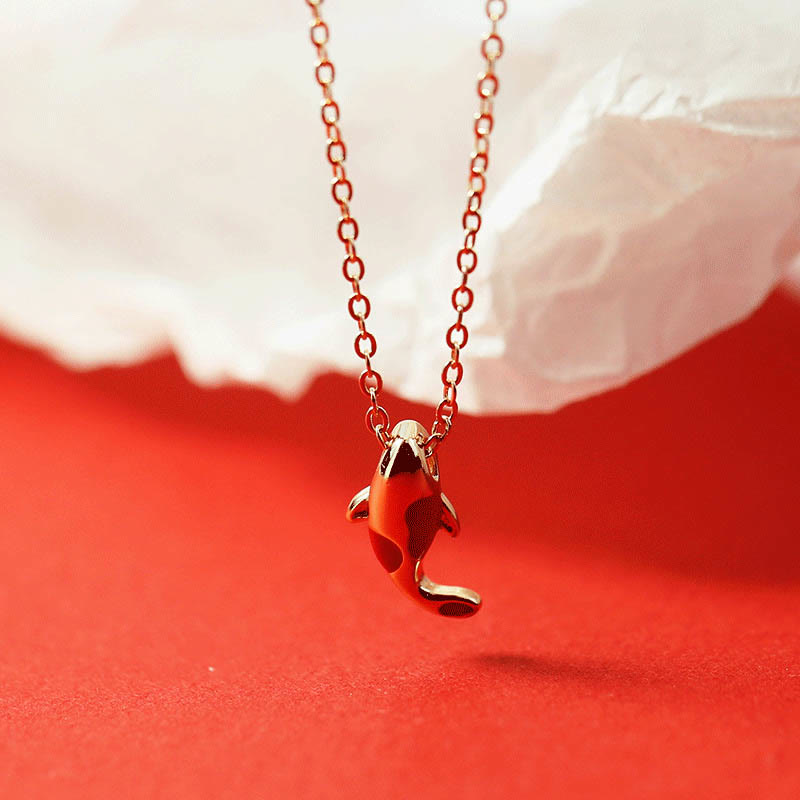 Copper Koi Fish Wealth Necklace Pendant Red Rope Bracelet Earrings Set - Image 10