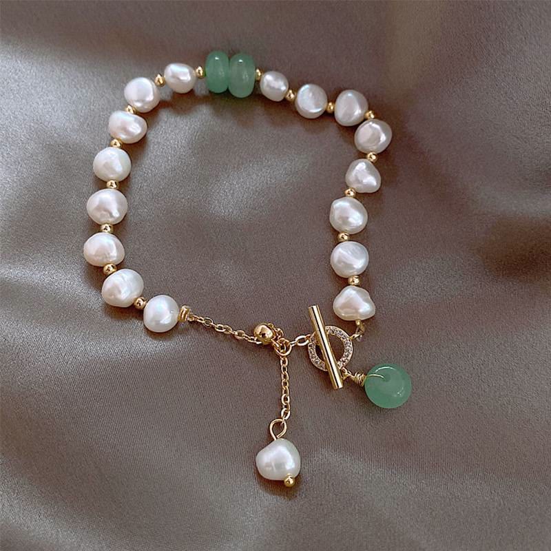 Pearl Green Strawberry Quartz Bead Healing Chain Bracelet