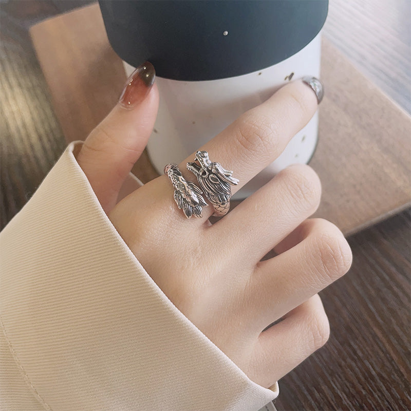 925 Sterling Silver Year Of The Dragon Luck Strength Adjustable Metal Ring - Image 8