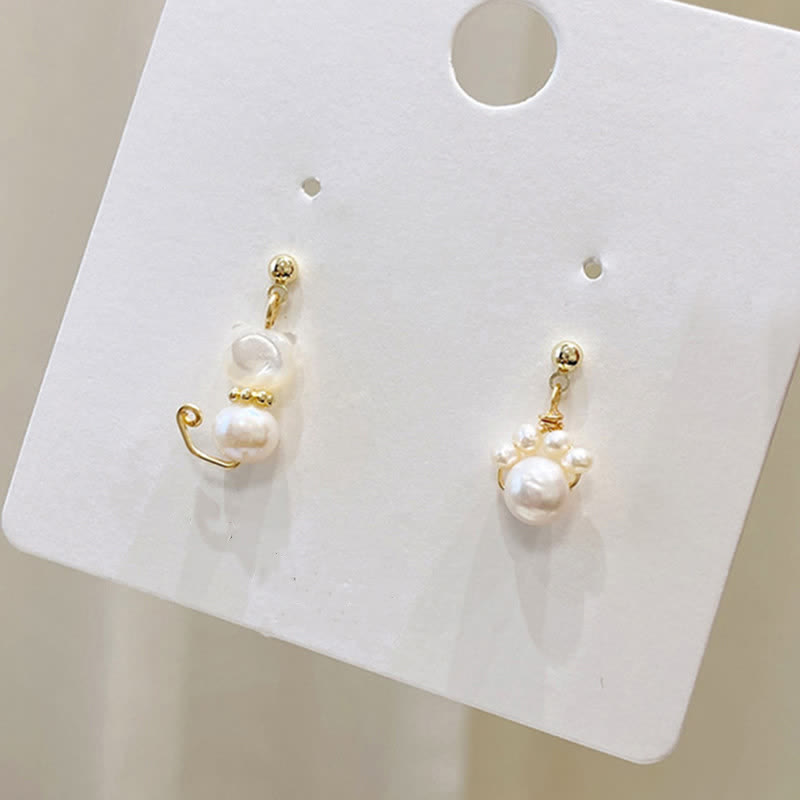 Cute Cat Paw Pearl Wisdom Stud Drop Earrings - Image 8