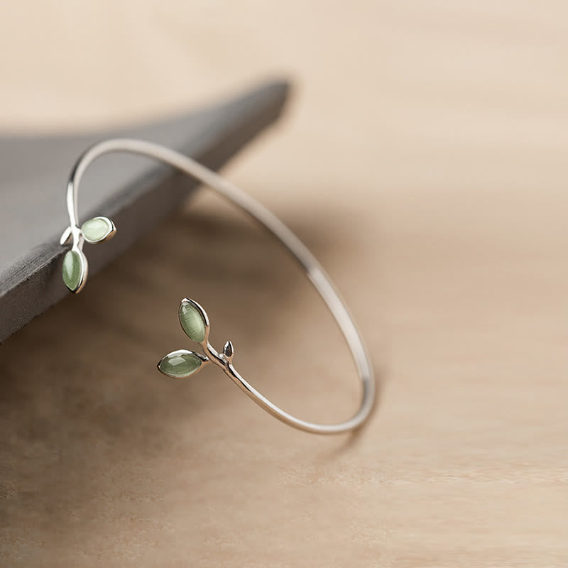 Leaf Pattern Cat Eye Support Cuff Bracelet Bangle - Image 10