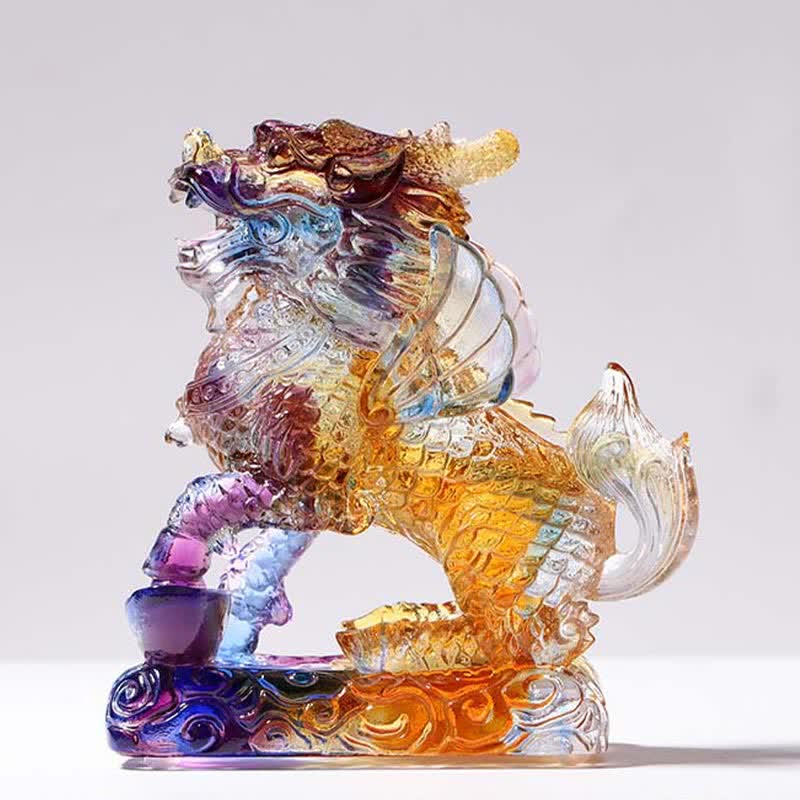 Feng Shui Kirin Handmade Liuli Crystal Art Piece Fortune Home Office Decoration - Image 9