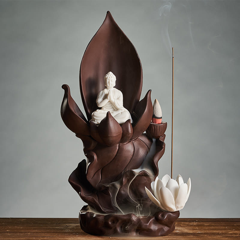 Lotus Buddha Avalokitesvara Enlightenment Purple Clay Incense Burner Decoration