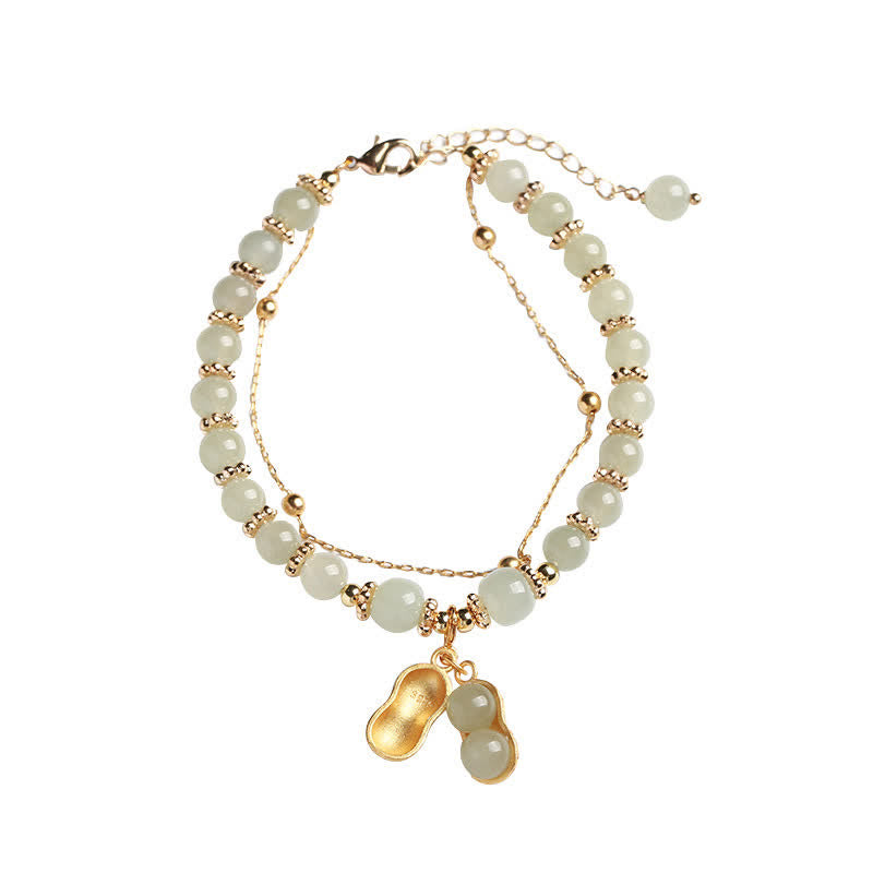 925 Sterling Silver Natural Hetian Jade Good Things Happen Peanut Charm Bracelet - Image 5