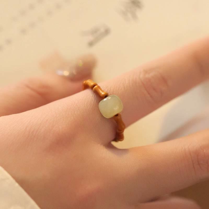 Hetian Jade Beaded Bamboo Prosperity Luck Ring - Image 7