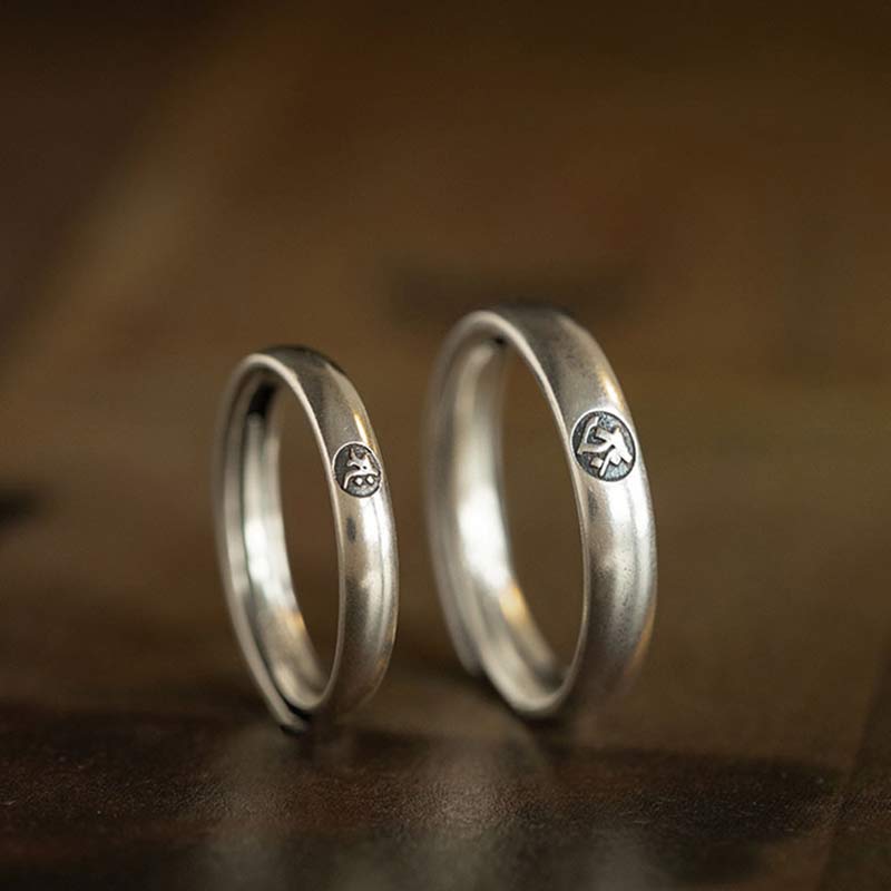 925 Sterling Silver Chinese Zodiac Natal Buddha Blessing Couple Ring - Image 3