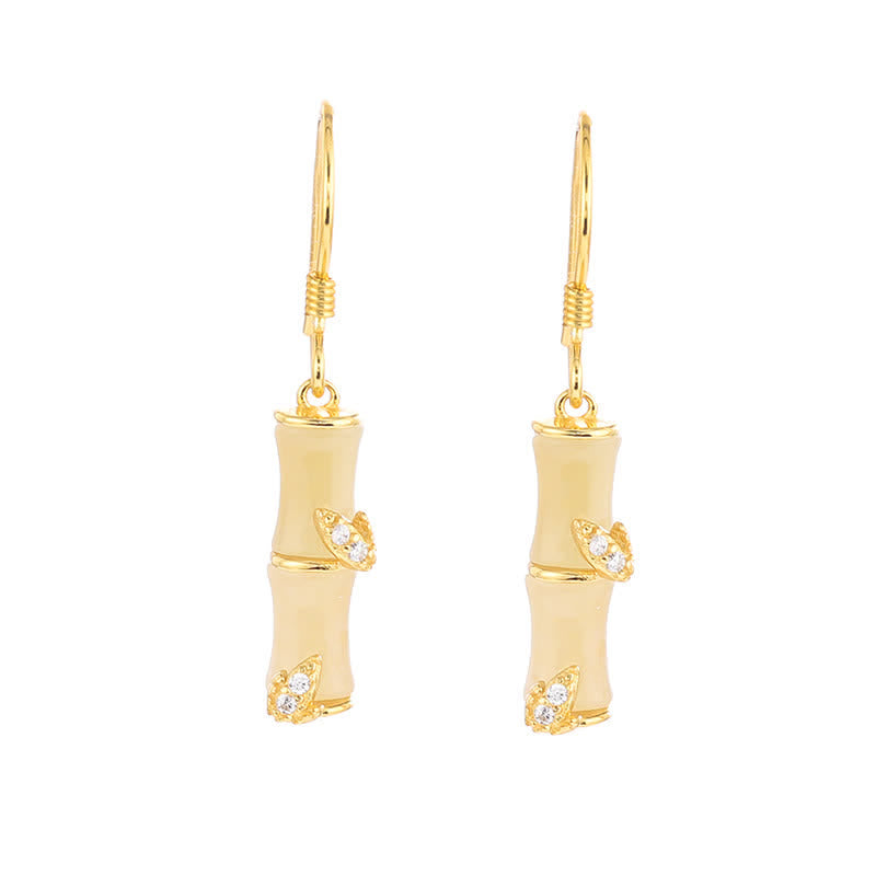 925 Sterling Silver Hetian Jade Chrysoberyl Cat Eye Red Agate Bamboo Luck Drop Earrings - Image 6
