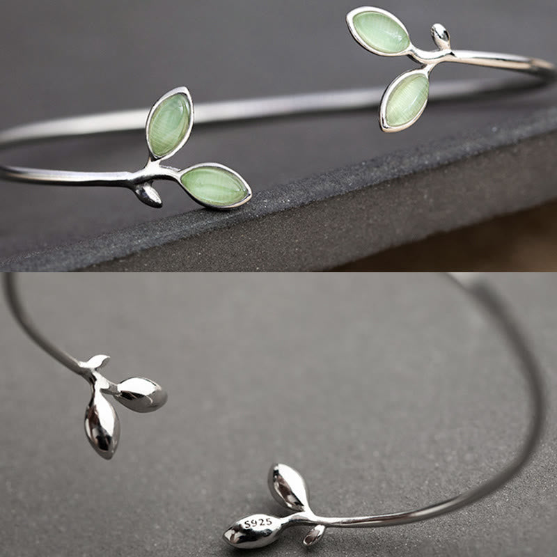 Leaf Pattern Cat Eye Support Cuff Bracelet Bangle - Image 14