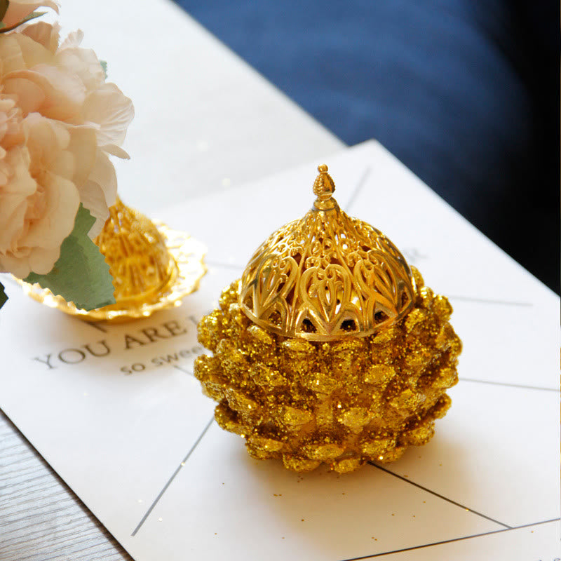 Gold Pine Cone Pattern Spiritual Rituals Mini Incense Burner Home Tabletop Decor - Image 13
