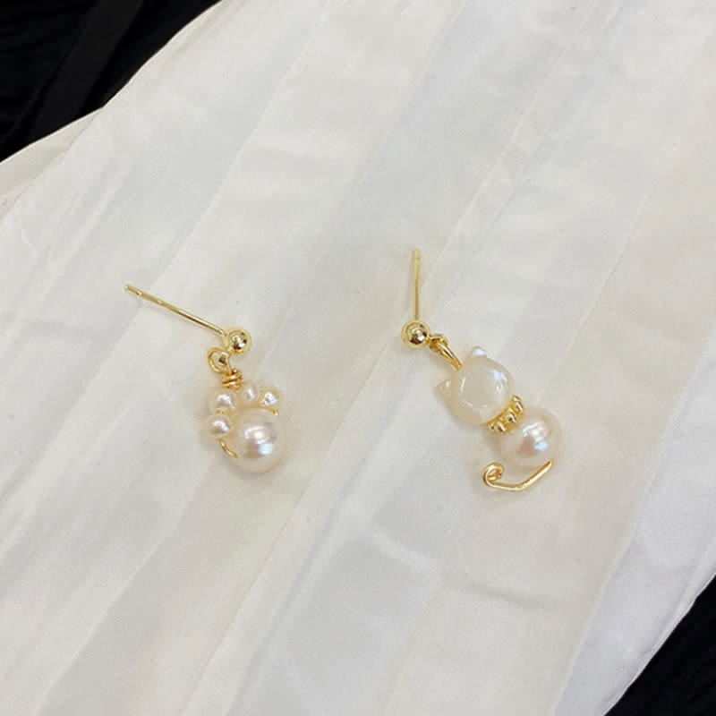 Cute Cat Paw Pearl Wisdom Stud Drop Earrings - Image 11