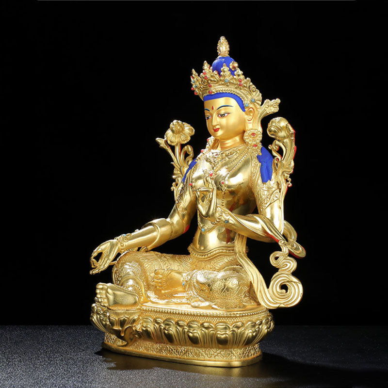 Chenrezig Four-armed Avalokitesvara Protection Copper Gold Plated Statue Decoration - Image 6