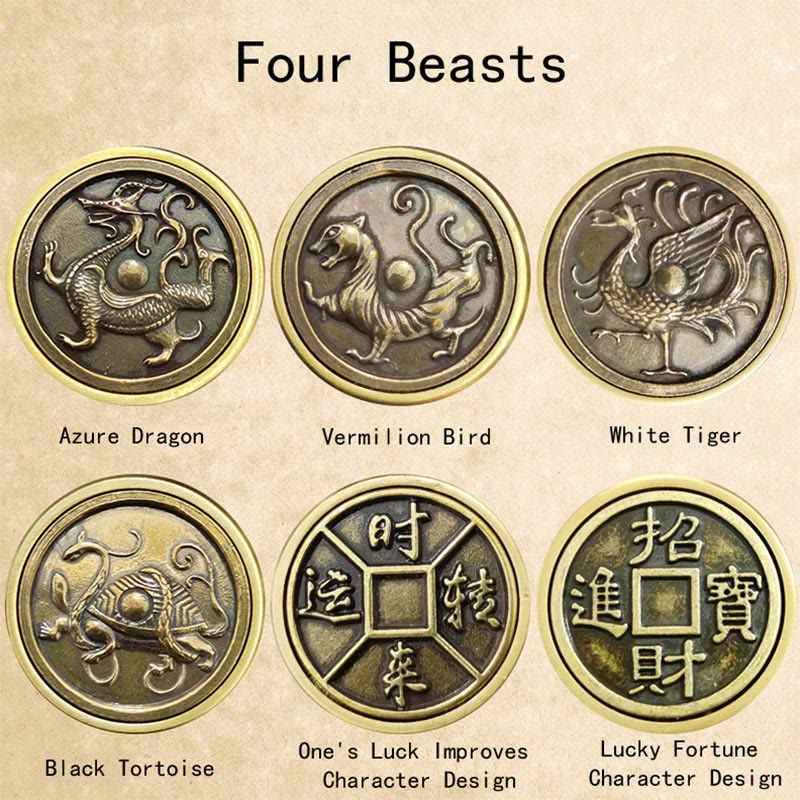 Four Beasts Feng Shui Yin Yang Bagua Copper Coin Harmony Rotatable Decoration - Image 5