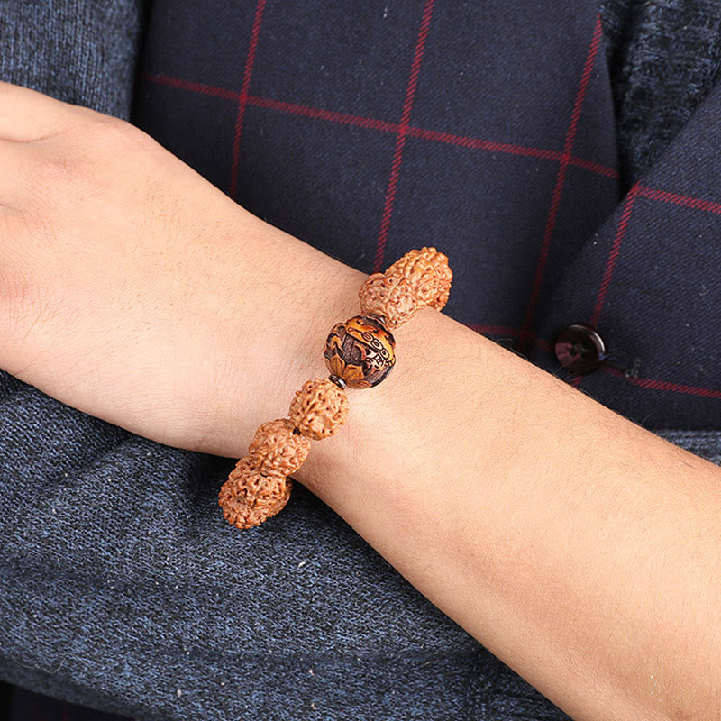 Tibet Rudraksha Bodhi Seed PiXiu Copper Coin Wealth Luck Bracelet - Image 11