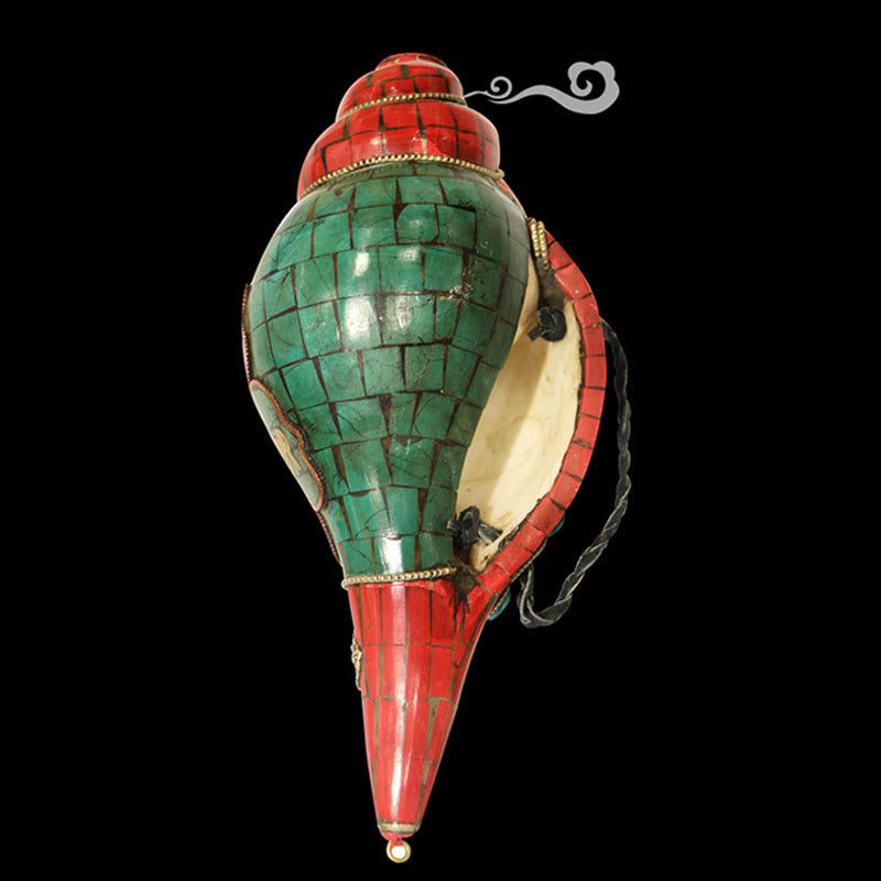 Tibetan Handmade Shankha Om Mani Padme Hum Buddha Conch Shell Lucky Decoration - Image 6