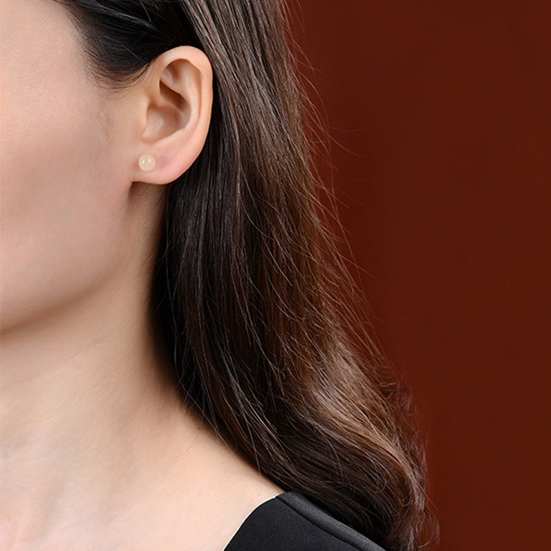 925 Sterling Silver Round White Jade Blessing Stud Earrings - Image 3