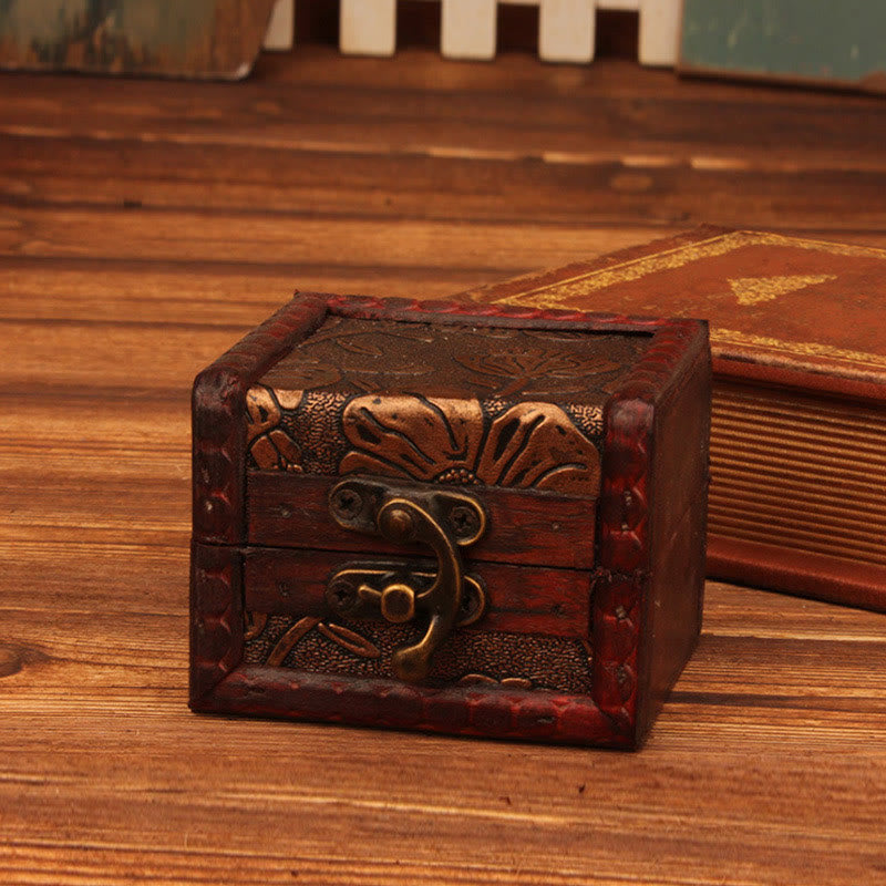 Retro Small Square Wood Jewelry Box Lotus Grass Flower Grape Copper Coin Daffodil Jewelry Storage Box - Image 4