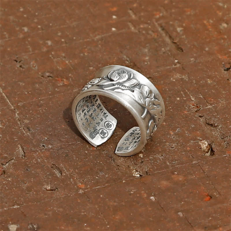 999 Sterling Silver Luck Koi Fish Lotus Heart Sutra Wealth Ring - Image 9