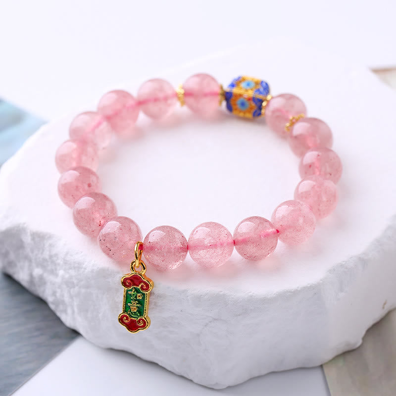 Strawberry Quartz Positive Ruyi Charm Bracelet