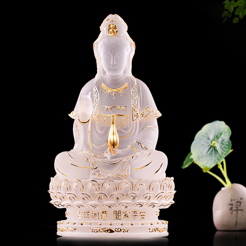 Kwan Yin Avalokitesvara Handmade Figurine Liuli Crystal Art Piece Wealth Statue Home Offering Decoration
