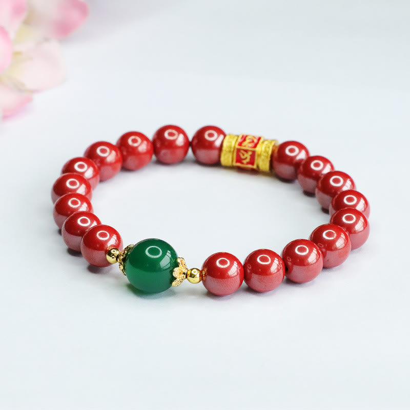 Natural Cinnabar Green Agate Om Mani Padme Hum Pattern Blessing Bracelet - Image 5