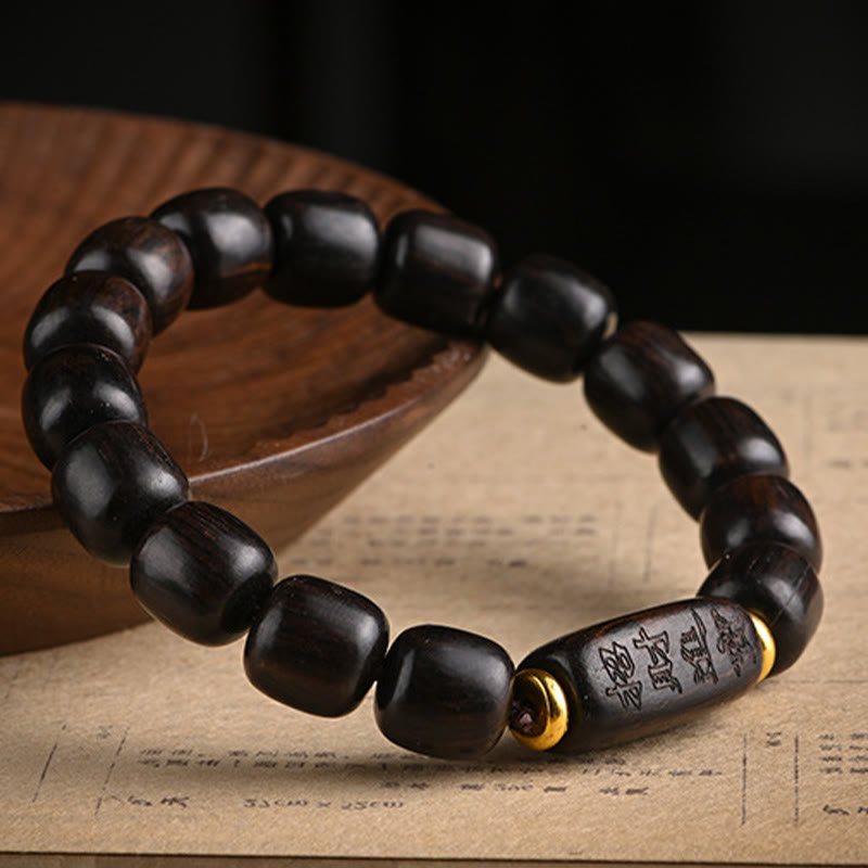 Tibetan Ebony Wood Barrel Beads Lucky And Treasure Balance Bracelet - Image 10