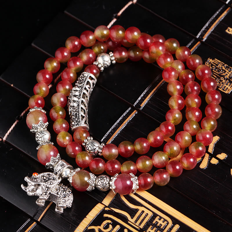 Natural Watermelon Tourmaline PiXiu Elephant Positive Triple Wrap Bracelet - Image 9