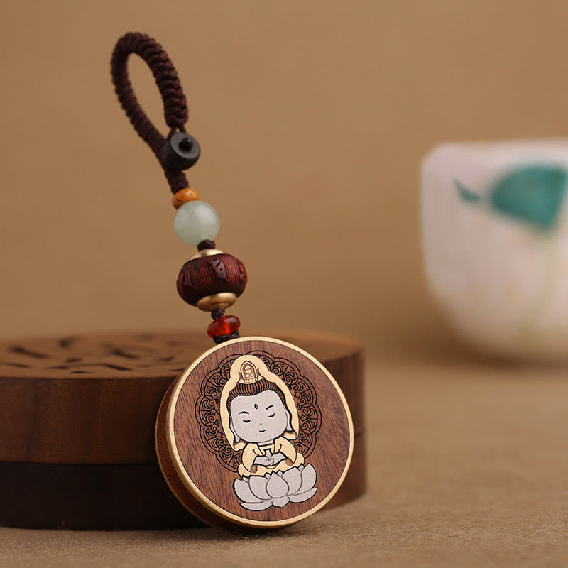 Ebony Wood Rosewood Buddha Avalokitesvara Om Mani Padme Hum Balance Car Key Chain Decoration - Image 15