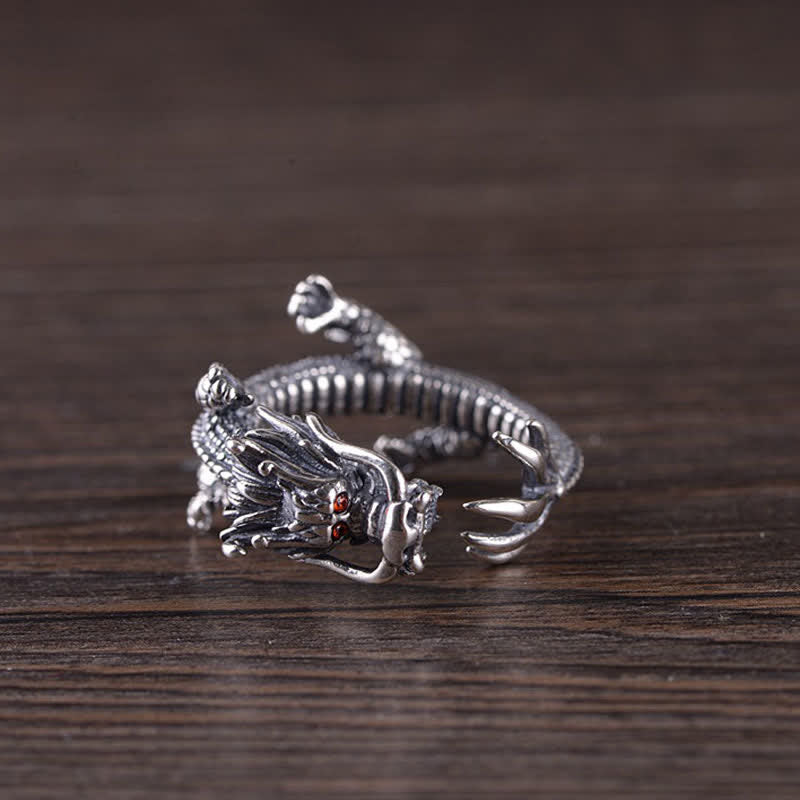 925 Sterling Silver Dragon Luck Protection Ring - Image 6