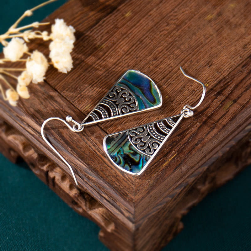 Copper Tridacna Stone Hollow Pattern Blessing Drop Earrings - Image 4