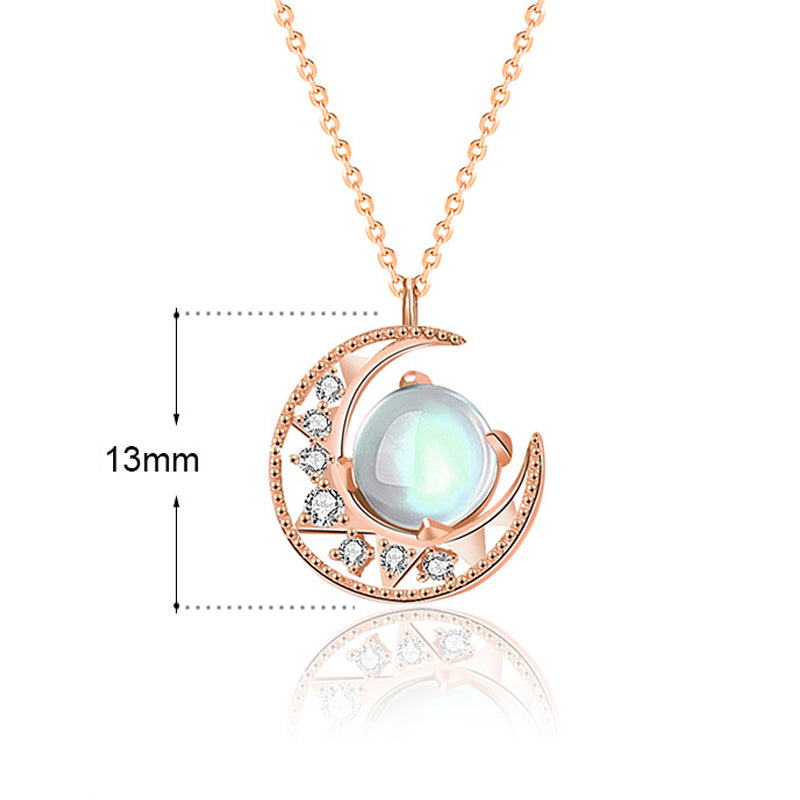925 Sterling Silver Moonstone Moon Pattern Love Necklace Pendant - Image 8