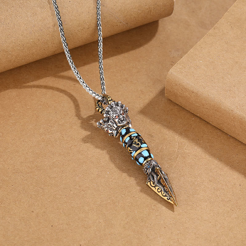 Tibet Om Mani Padme Hum Dzi Bead Dorje Vajra Pattern Wealth Rotatable Necklace Pendant - Image 9