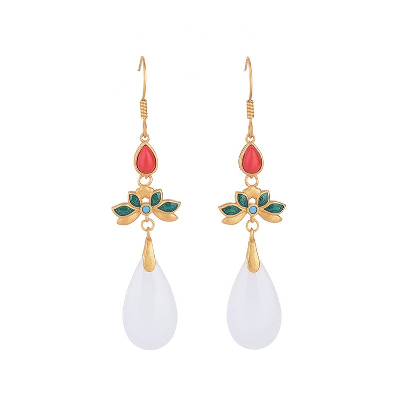 FengShui White Jade Luck Drop Earrings - Image 4