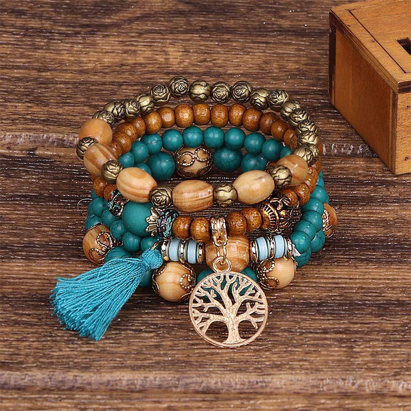 Wenge Wood Layered Tree Tassel Healing Bracelet - Image 7