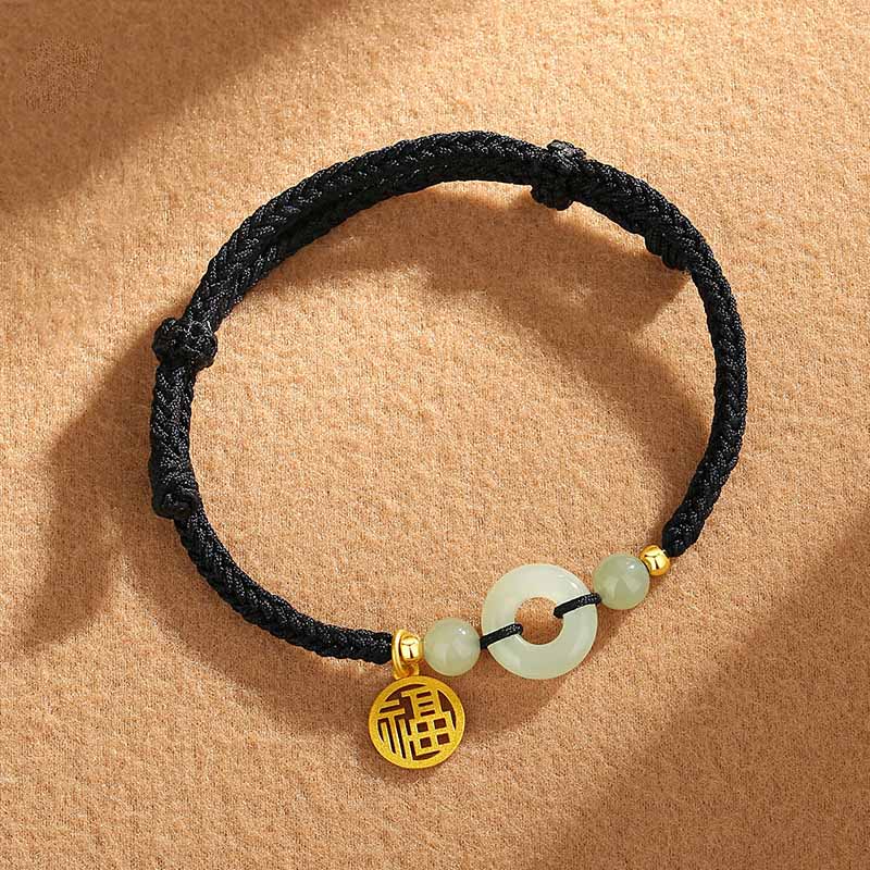 925 Sterling Silver Hetian Jade Peace Buckle Fu Character Charm Abundance Bracelet - Image 4