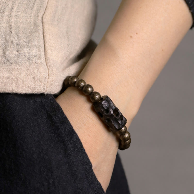 Tibet Ebony Wood Copper Peace Balance Beaded Bracelet - Image 2
