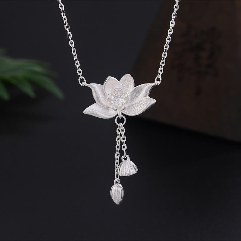 999 Sterling Silver Lotus Flower Pod Carved Enlightenment Necklace Pendant