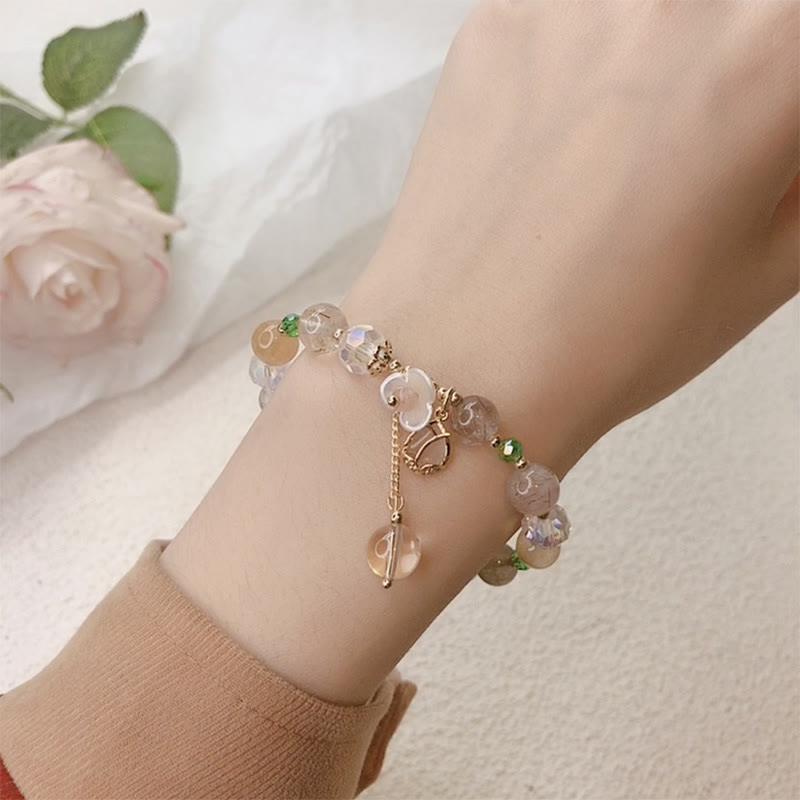 Strawberry Quartz Rutilated Quartz Fluorite Flower Healing Bracelet - Image 23