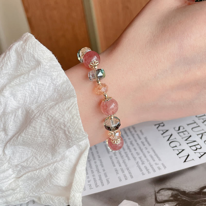 Natural Strawberry Quartz Colorful Crystal Positive Bracelet - Image 8