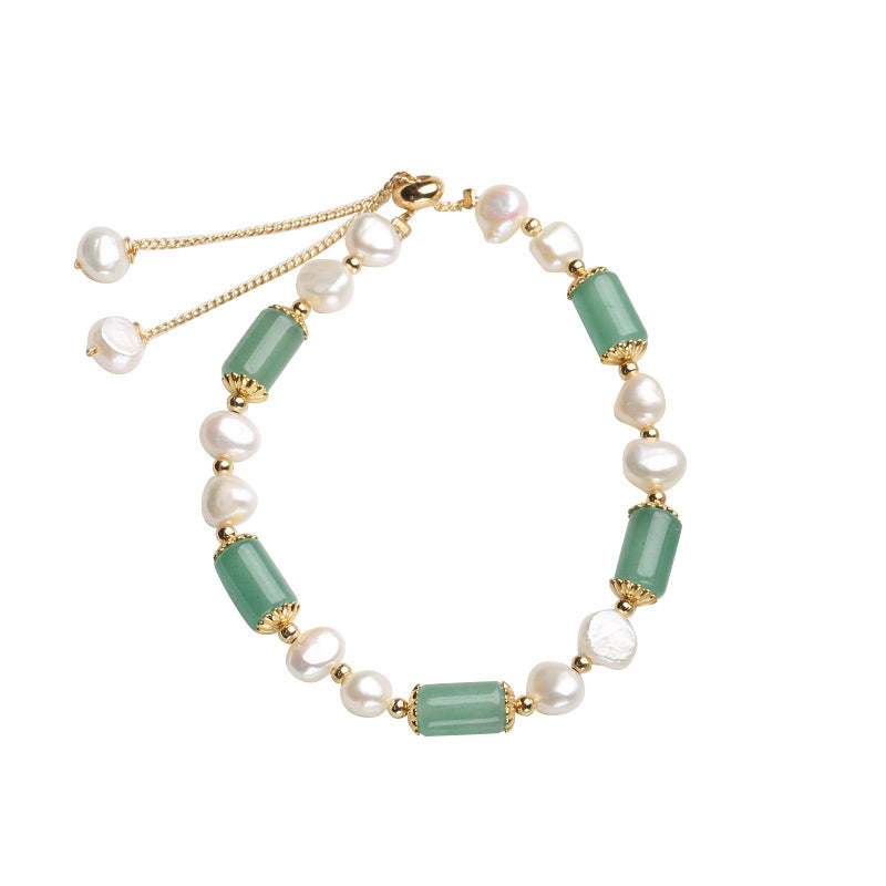 Green Aventurine Pearl Pink Crystal Bead Luck Bracelet