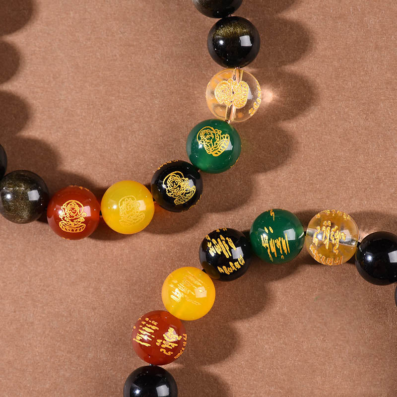 Gold Sheen Obsidian Rainbow Obsidian Black Obsidian Five Directions Gods of Wealth Bracelet - Image 14