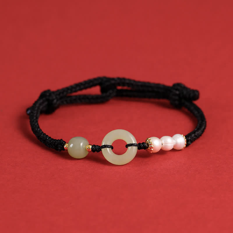 Natural Hetian Jade Pearl Peace Buckle Luck Bracelet - Image 17